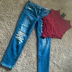 American eagle high rise jean and bodysuit set 2pc